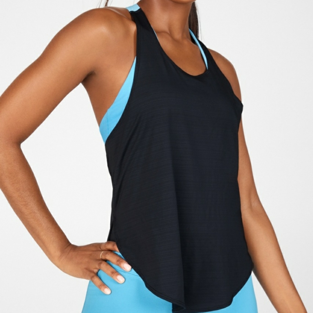 Fabletics Black Tank Top with Light Blue Accents